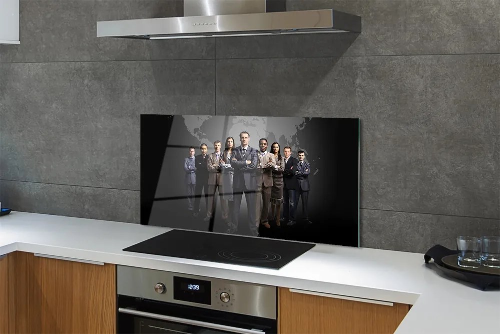 Szkło do Kuchni na Ścianę Mapa Świata z Sylwetkami Ludzi