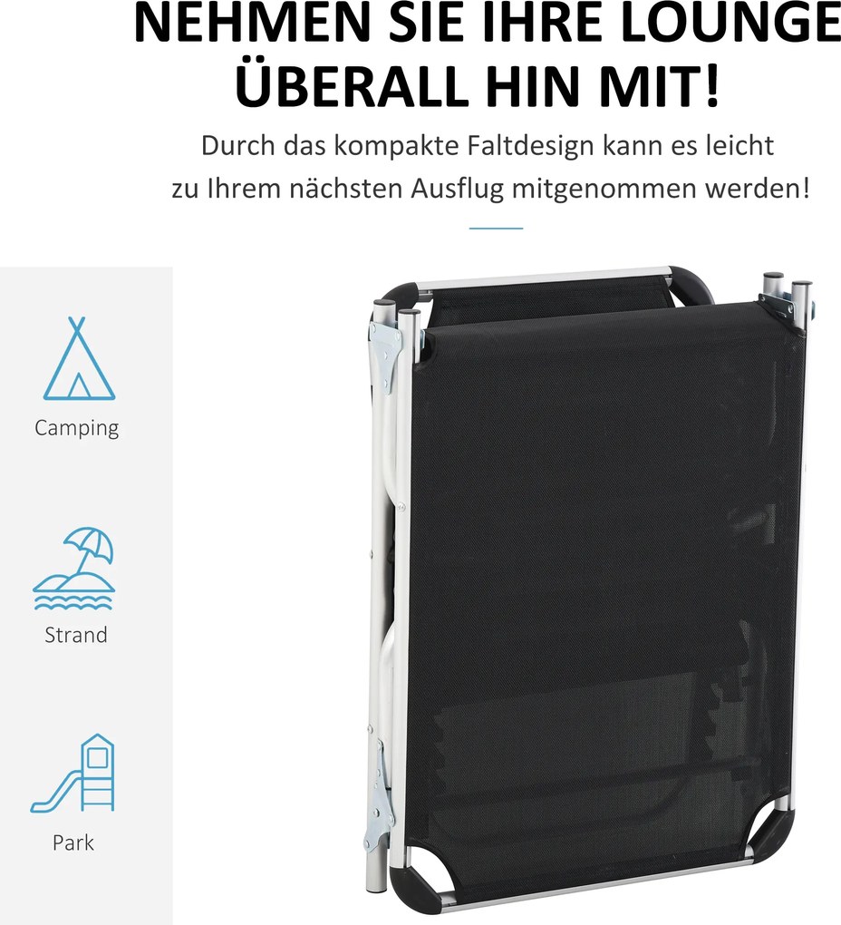Outsunny Składana Leżanka Ogrodowa z Regulowanym Oparciem i Poduszką