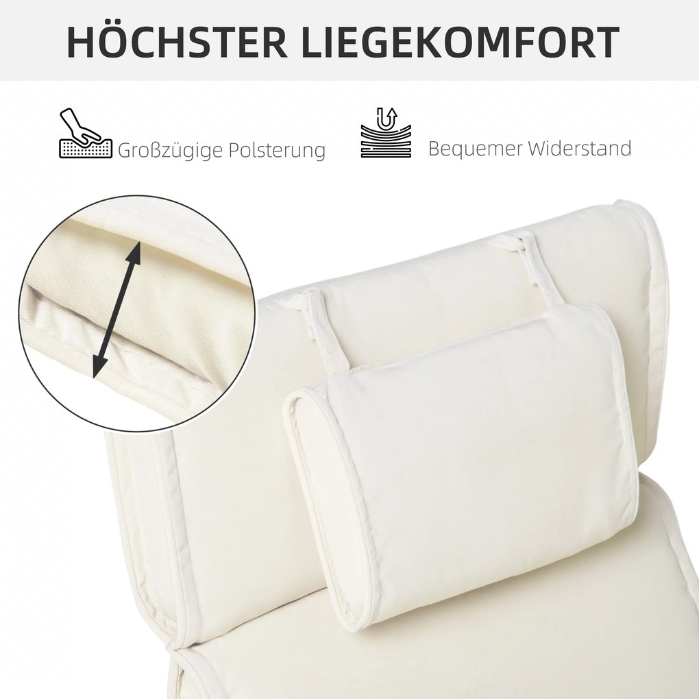 Outsunny Poduszka na Leżak Ogrodowy Komfortowa Nakładka z Zdejmowaną Poduszką Kremowo-Biała Poliester i Bawełna 198x53x5cm | Aosom PL