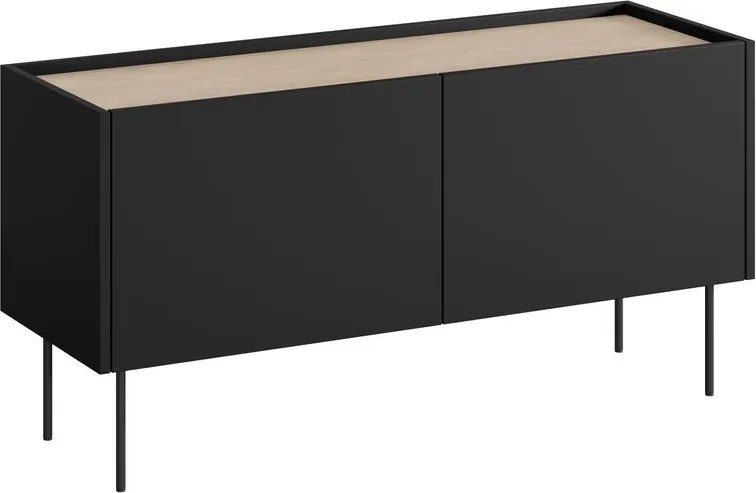 Szafka RTV Desin 120 cm z metalowymi nogami - czarny mat / dąb nagano