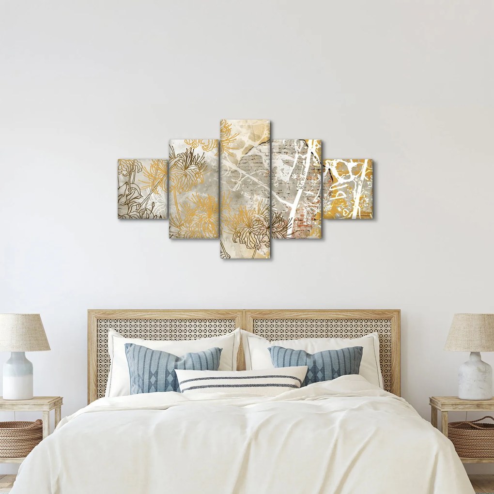 Obraz - Ściana w stylu vintage z kwiatami (125x70 cm)