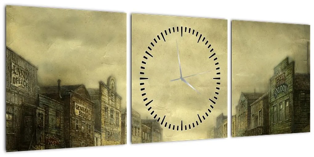 Obraz westernowego miasteczka (z zegarem) (90x30 cm)