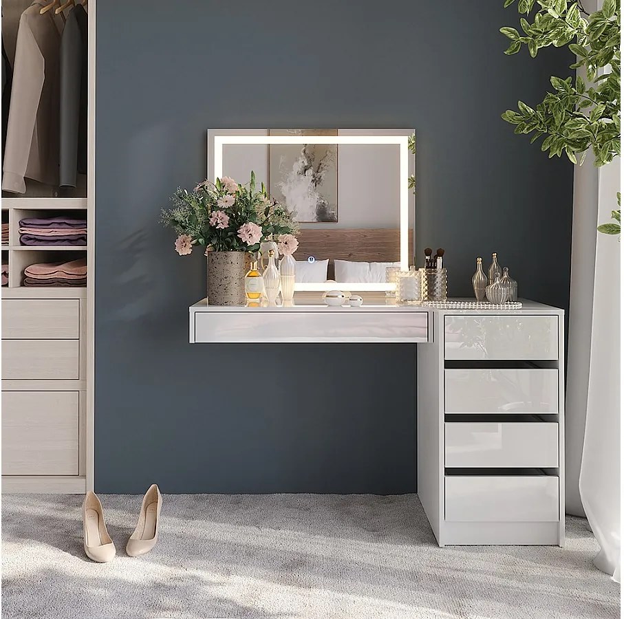 Stół toaletowy biały/biały wysoki połysk 120x50.1x76 sherry