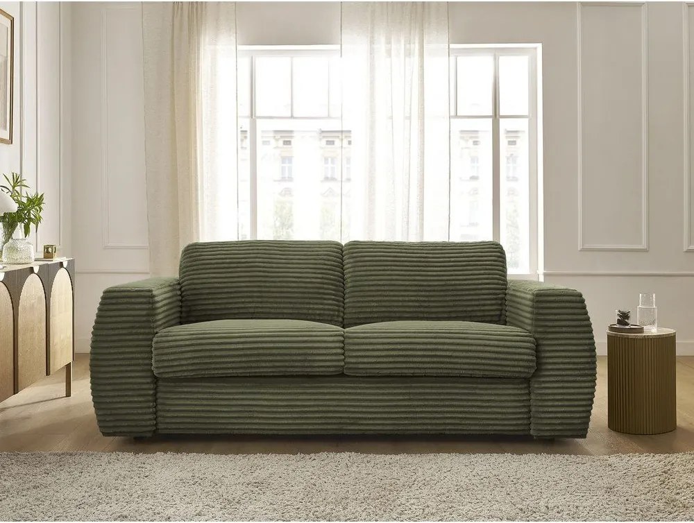 Zielona sztruksowa rozkładana sofa do spania 240 cm Hugo – Bobochic Paris