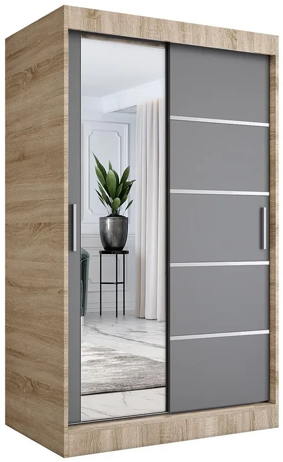 Szafa przesuwna 120 cm dąb sonoma + antracyt H7-E68