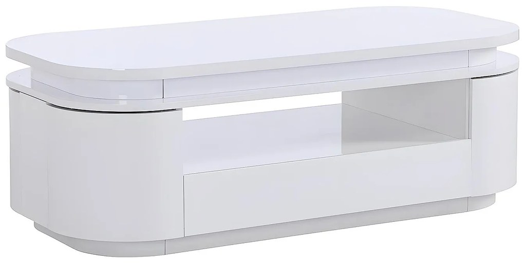 Ława 4-drzwiowa z 1 szufladą i oświetleniem LED – MDF – kolor biały lakierowany - VANDANA