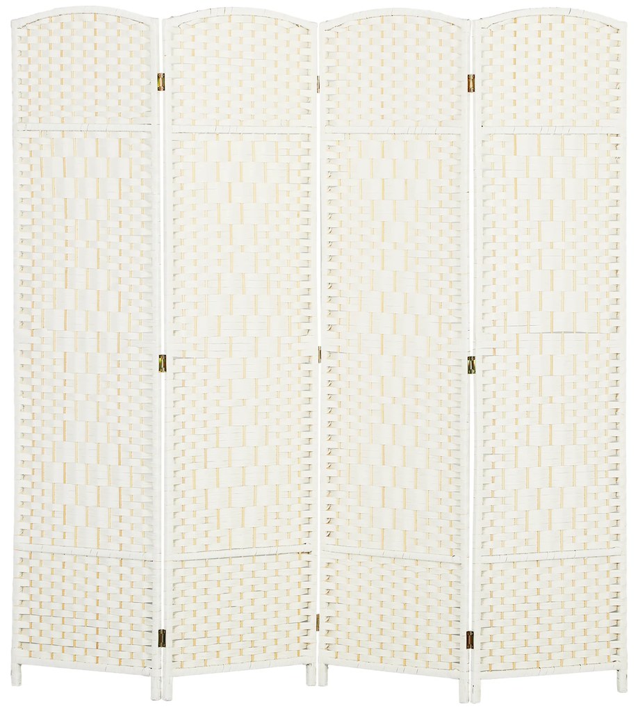 HOMCOM Parawan, 4-częściowa składana ścianka działowa, plecionka, drewno sosnowe, Biały
