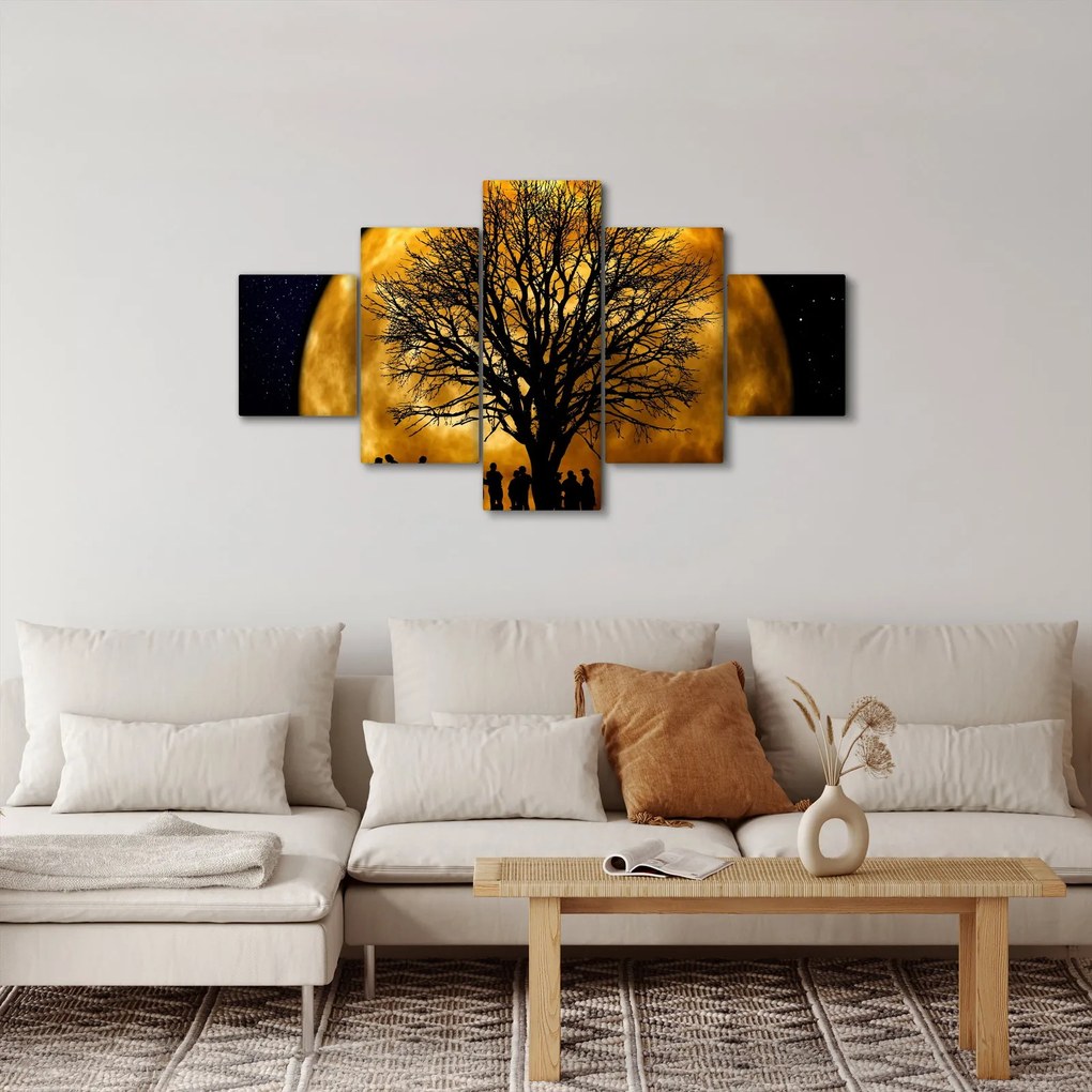 Obraz księżyca i sylwetki (125x70 cm)