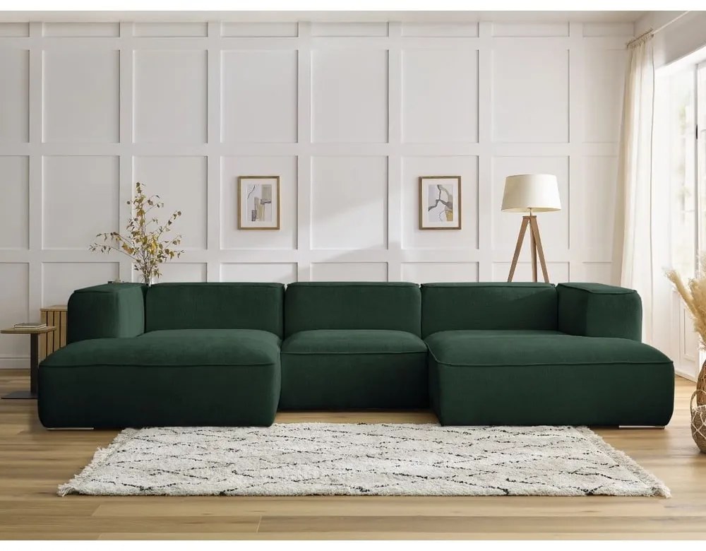 Ciemnozielony narożnik z materiału bouclé (w kształcie litery U) Zephyr – Bobochic Paris