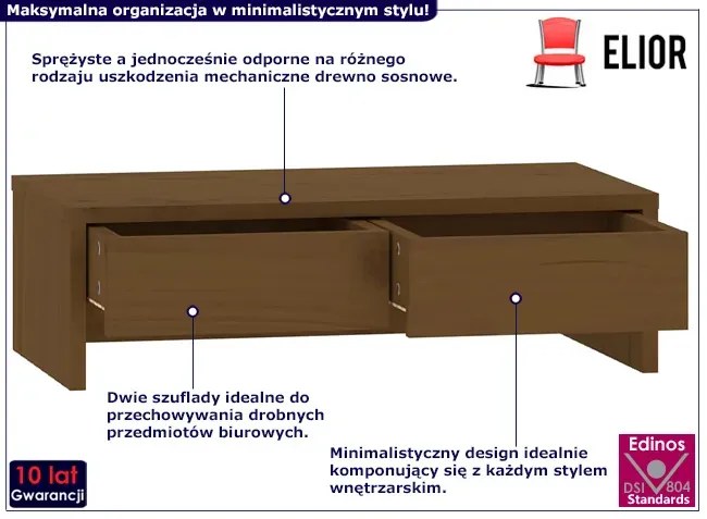 Sosnowa nadstawka na biurko z szufladami miodowy brąz - Dovi