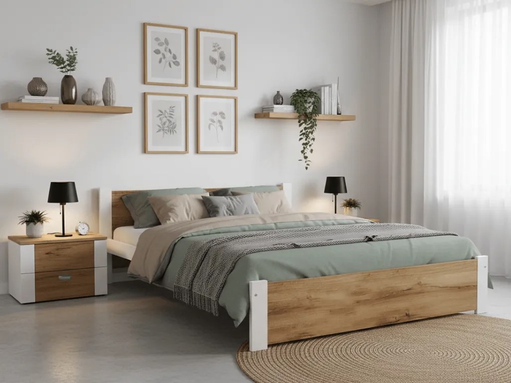 Łóżko IKAROS 120 x 200 cm, dąb artisan/biały Stelaż: Ze stelażem listwowym rolowanym, Materac: Materac Deluxe 10 cm