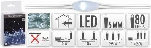 Drut świetlny Silver lights 80 LED, zimna biała, 395 cm