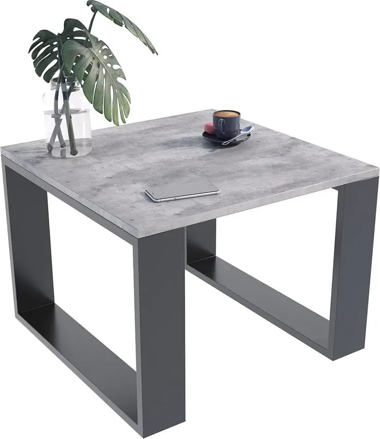 Loftowy Kwadratowy Stolik Kawowy Beton + Czarny S6-G00