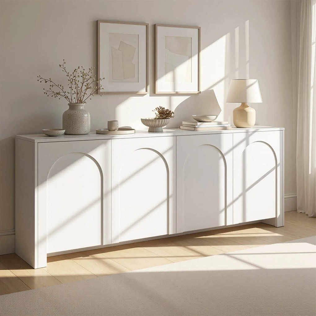 Komoda do Salonu Sypialni ANSA 204 cm Biała Czterodrzwiowa Nowoczesna