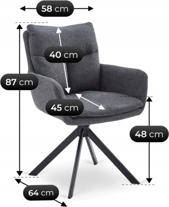 Krzesło Tapicerowane Obrotowe do Salonu PAUL Ciemnoszare Nowoczesne