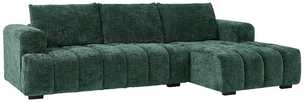 Kanapa narożna prawostronna zielona z fakturowanej tkaniny BENOLA