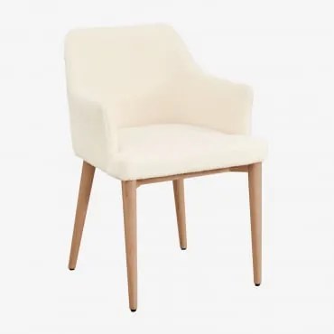 Zestaw 4 Krzeseł Do Jadalni Banfil Z Owczej Skóry Z Podłokietnikami Naturalna & Chenille Biały - Sklum