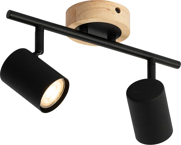 Nowoczesny reflektor czarny z drewnem, regulowany, 2-punktowy - Jeana