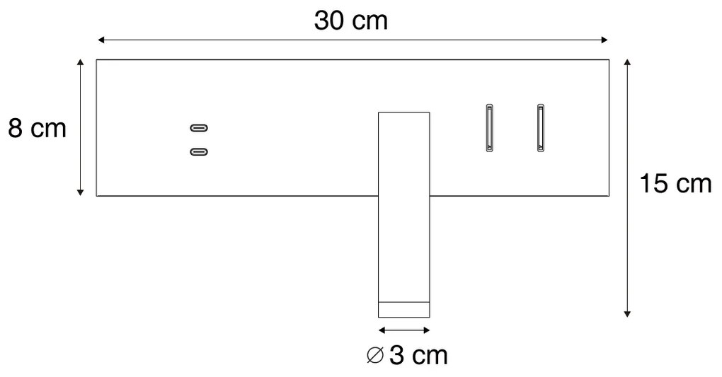 Czarna regulowana lampa ścienna z USB-C, w zestawie LED - Modric Nowoczesny Oswietlenie wewnetrzne