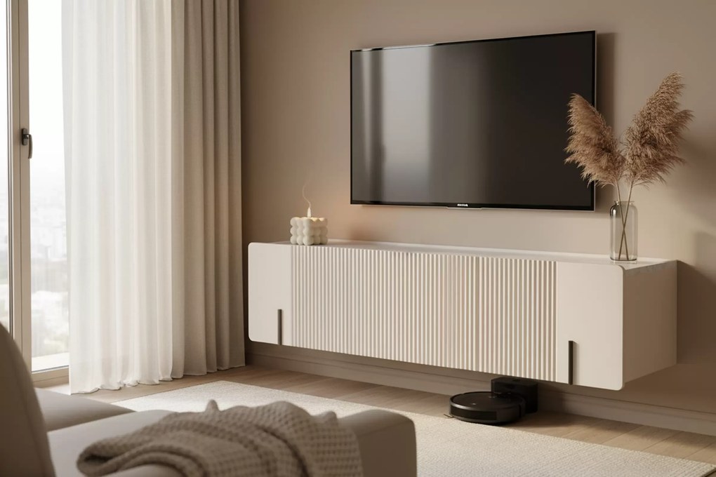 Szafka RTV Malmi 150 cm wisząca - kaszmir / crema bianca / czarny