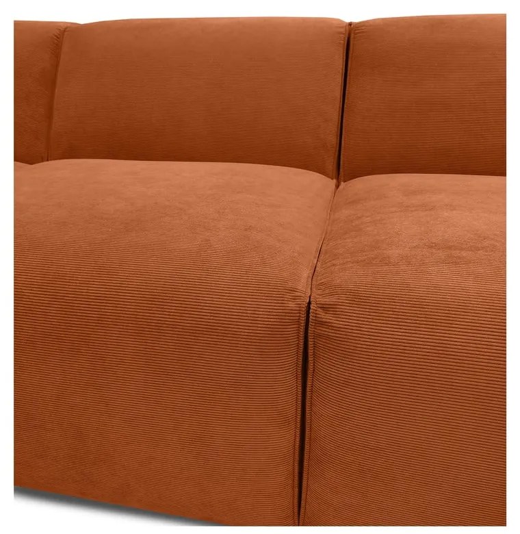 Pomarańczowa sztruksowa sofa modułowa w kształcie litery "U" Scandic Sting, prawostronna