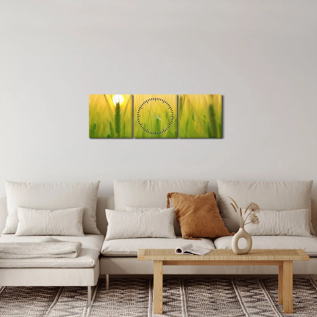 Obraz pola ze zbożem (z zegarem) (90x30 cm)