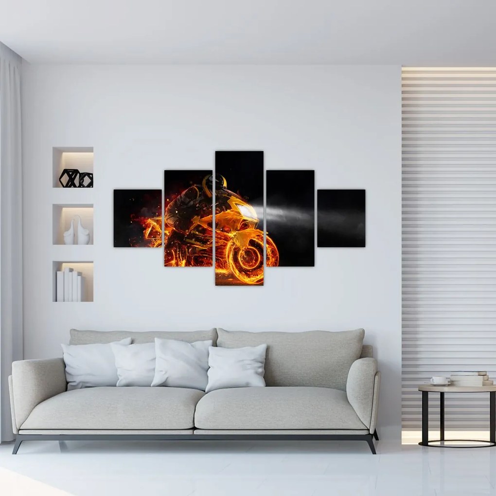Obraz - Motocyklista z płomieniami (125x70 cm)