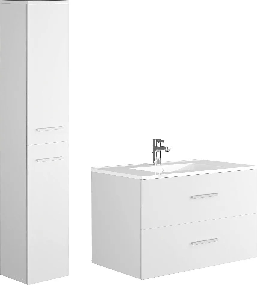 Szafka łazienkowa wisząca  z umywalką i słupkiem - Biały - 80 cm - KAYLA