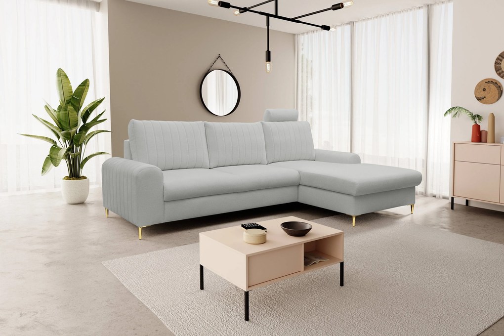 Masseno Narożnik VERONA z funkcją spania i pojemnikiem na pościel Narozniki L, Rozkładana sofa - Jasnoszary, LOFT 18
