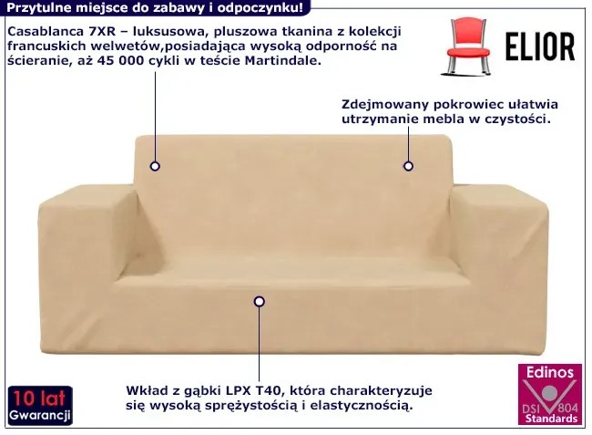 Kremowa kanapa dziecięca ze zdejmowanym pokrowcem - Hallker 3X