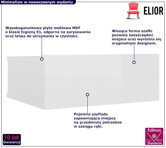 Nowoczesna wisząca szafka nocna biały połysk Galisso 22X