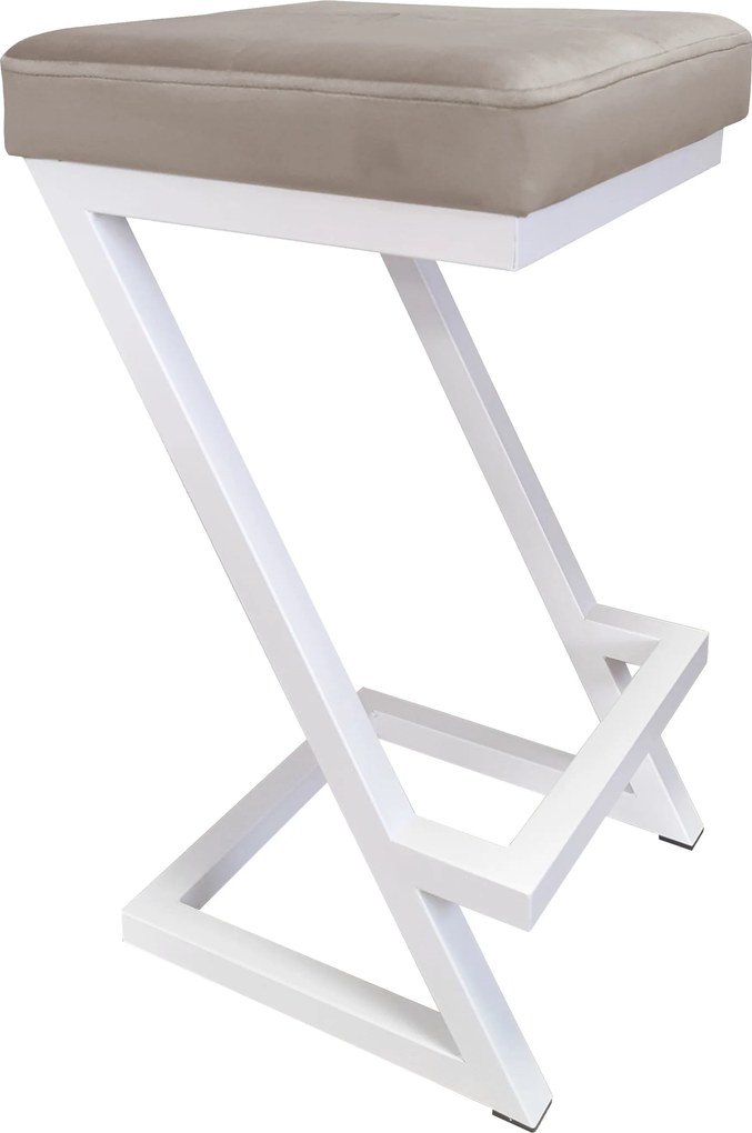 Hoker ZETA krzesło barowe tkanina Welur podstawa metalowa LOFT : Kolor Stelaża - Biały, Kolor tkaniny - VELVET - MG09