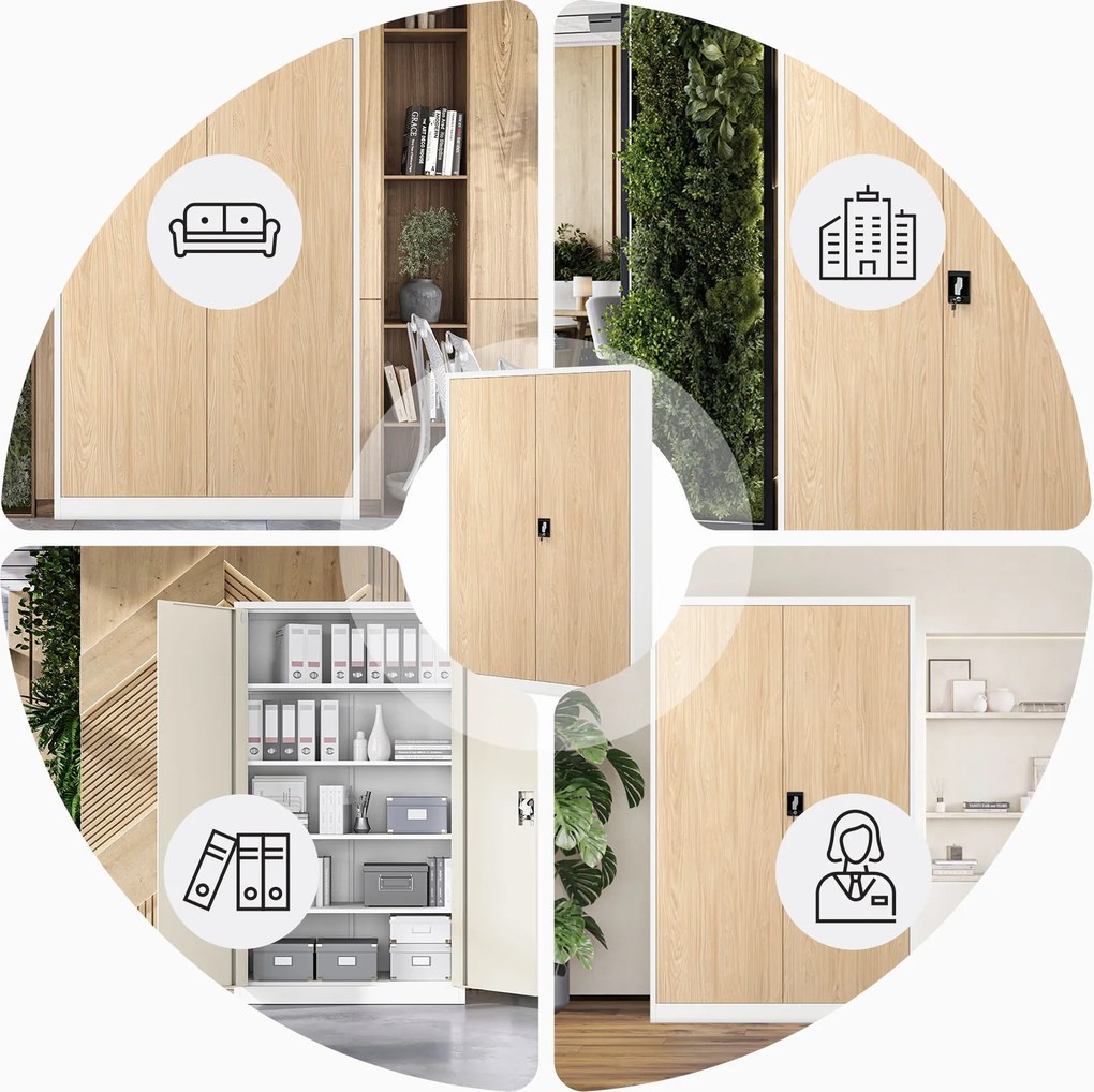 Szafa biurowa metalowa na dokumenty JAN II, Eco Design: biała/dąb sonoma