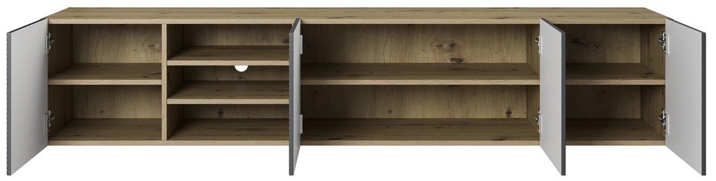Szafka RTV Asha 200 cm wisząca z ryflowanym frontem i wnęką - artisan / rivier stone mat