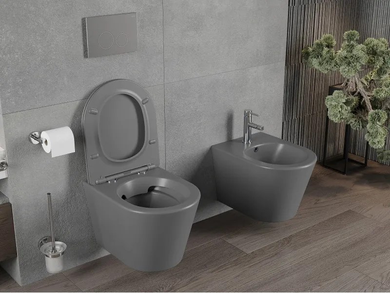 Mexen Rico miska wc Rimless z deską wolnoopadającą slim, duroplast, szara ciemna mat - 30724071