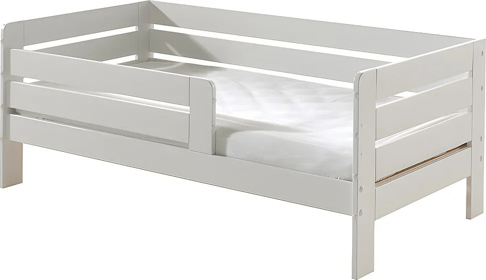 Łóżko Dziecięce Skandynawskie Toddler 70x140 cm Białe z Litego Sosnowego Drewna z Dołączonym Stelażem, Belgijski Design