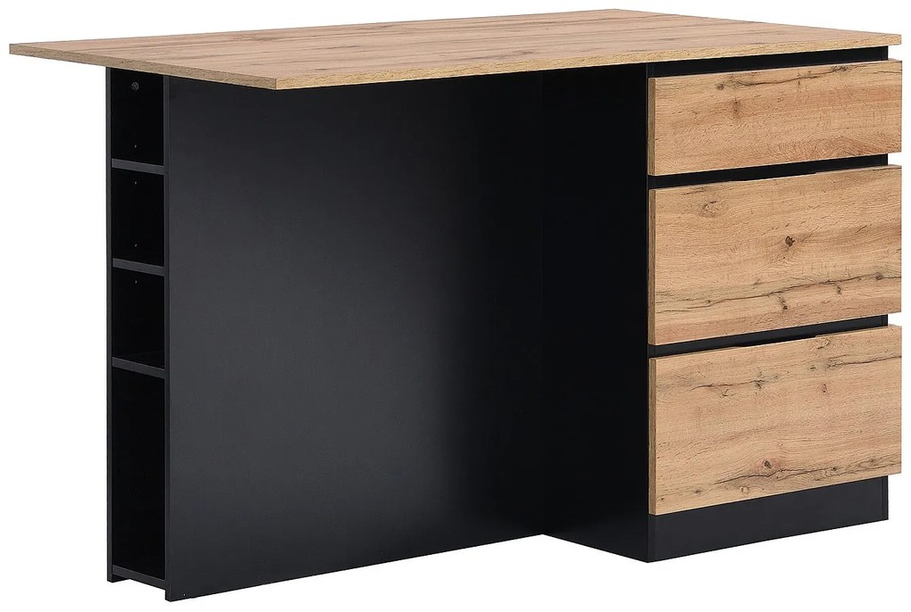 Wyspa kuchenna z 6 szufladami i 4 półkami MDF - Naturalny jasny i Czarny - POMARELA