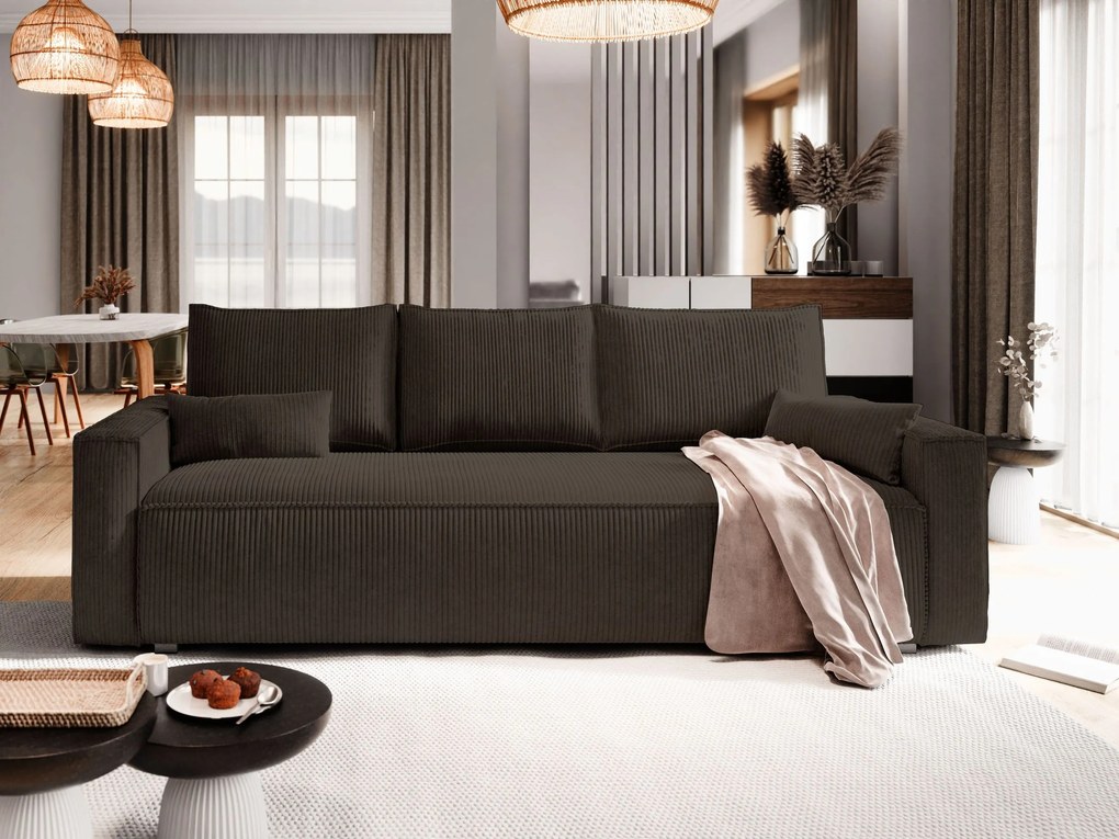 Masseno Sofa MENI z funkcją spania i pojemnikiem na pościel, Rozkładana sofa - Brązowy, POSO 06