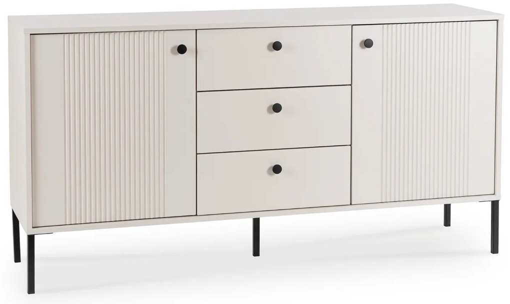 Komoda do Salonu SOFT 154 cm Kaszmir Ryflowana Dwudrzwiowa z Szufladami Nowoczesna