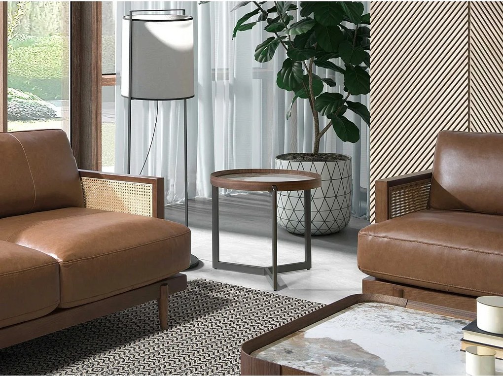 Okrągły stolik kawowy z porcelanowego marmuru, orzecha włoskiego i ciemnej metalicznej stali 2130 ANGEL CERDA