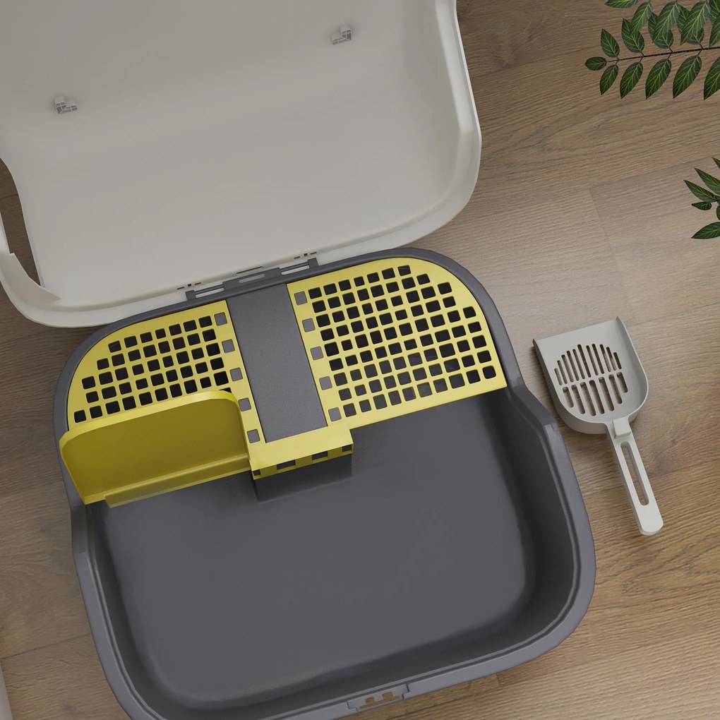 PawHut Kuweta dla Kota z Pokrywą i Łopatką, Łatwa w Czyszczeniu, Zamykana, Kolor Biały