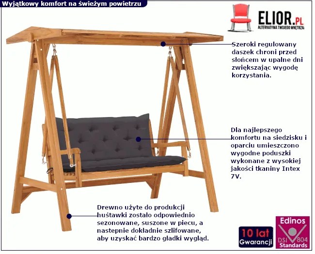 Huśtawka ogrodowa z antracytową poduszką - Zavo