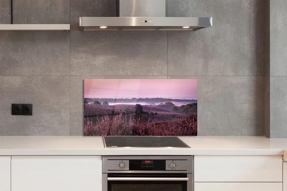 Szkło do Kuchni na Ścianę Wrzosy w Pełnym Rozkwicie