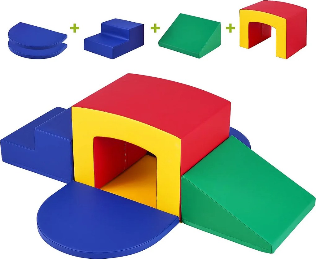 Zabawki do Wspinaczki z Pianki dla Małych Dzieci SucceBuy, Prosty Tunel do Wspinaczki ze Schodami i Poręczą, 5 Elementów