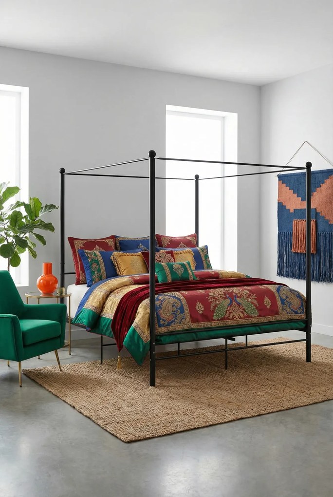 Czarne łóżko dwuosobowe z metalu 200x200 cm P1-L59