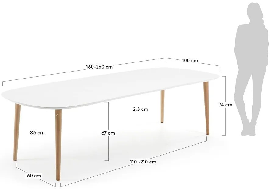 Biały rozkładany stół z białym blatem 100x160 cm Oqui – Kave Home