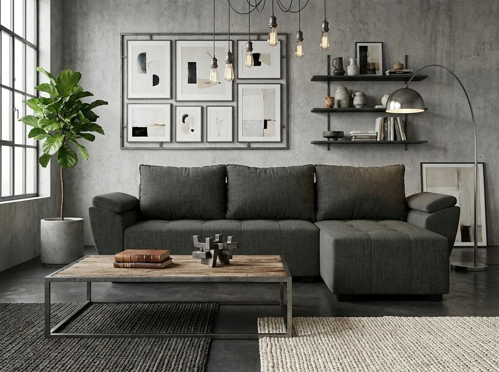 Rozkładana narożna sofa LIVARO 251x140 cm, ciemnoszara, uniwersalna