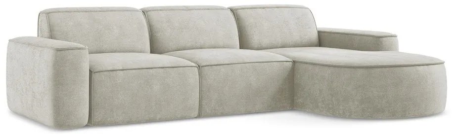 Kremowy narożnik z tkaniny szenilowej (prawostronny/z szezlongiem) Omao – Makamii