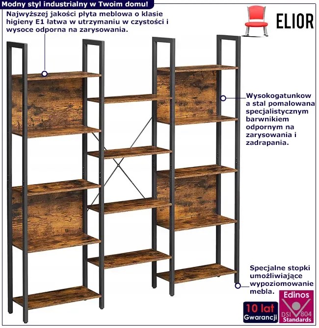 Podwójny Regał Metalowy W Stylu Loft Rustykalny Brąz C3-A21