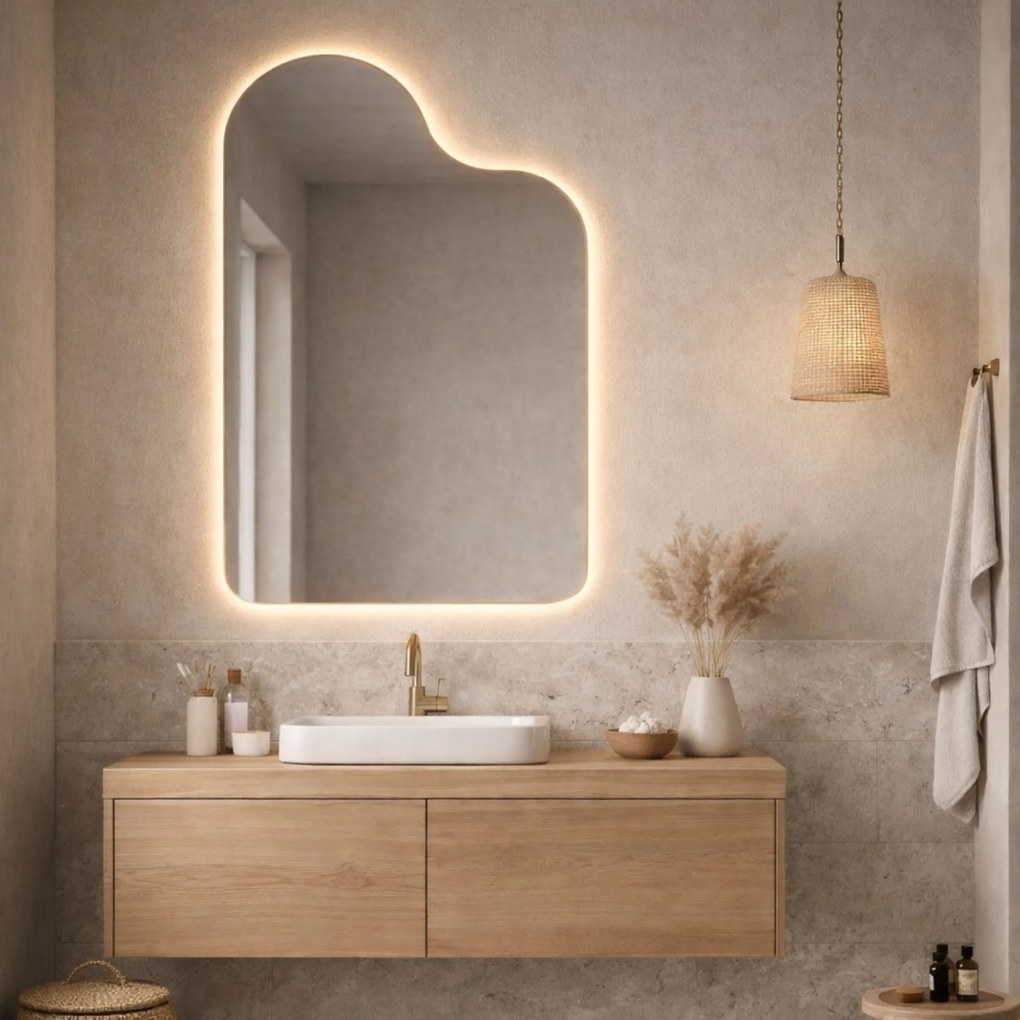 Lustro o nieregularnym kształcie oszlifowane z podświetleniem LED BLOOM| Różne rozmiary | Różne kolory : Kolor tafli szkła - Brąz, Rozmiar - 90x90 cm